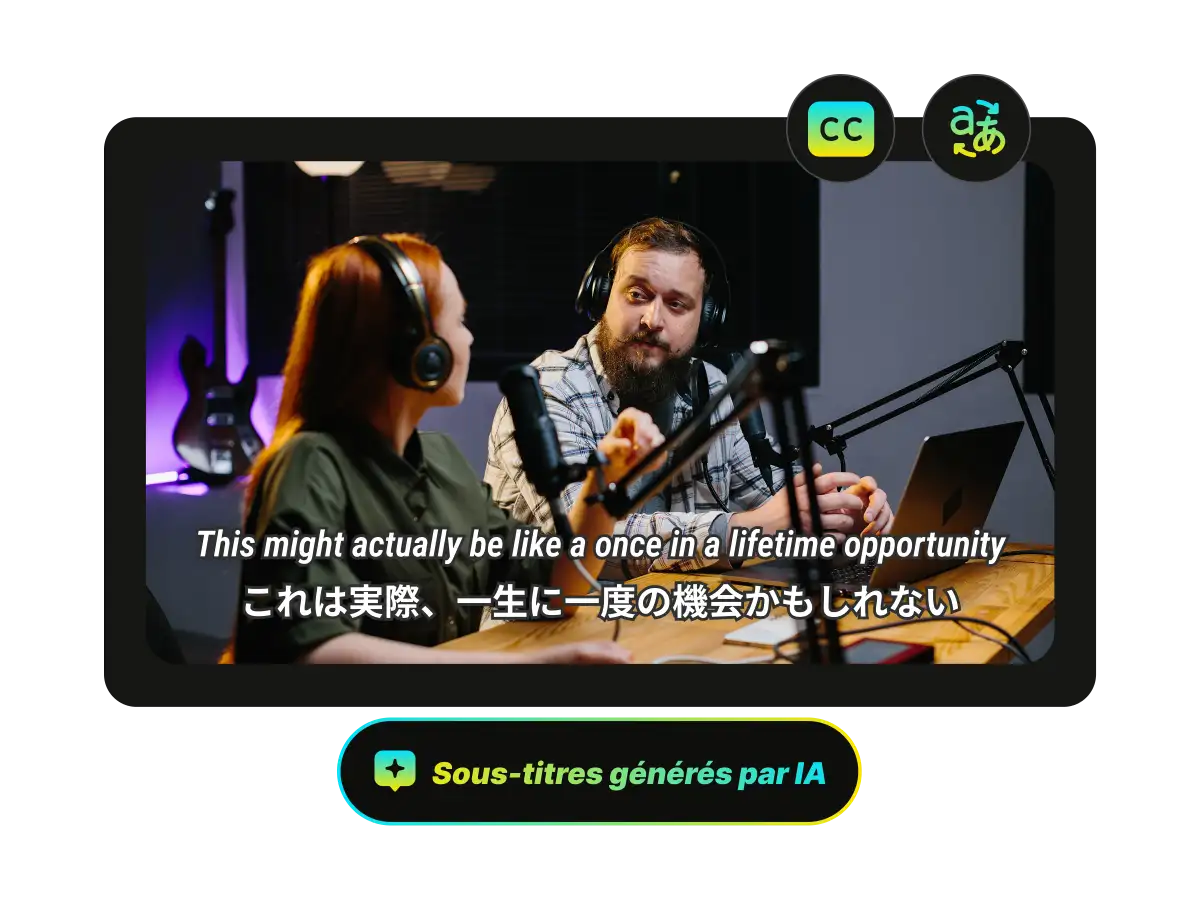 Tableau de bord affichant une vidéo avec plusieurs pistes de sous-titres pour différentes langues.